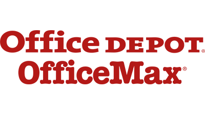 Office Depot, Office Max logos.