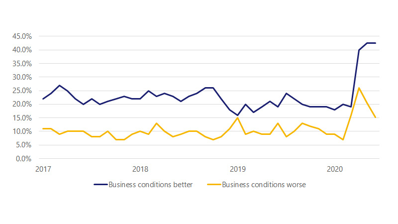 Line chart for expectations of business conditions in the next 6 months. See Image description for more.