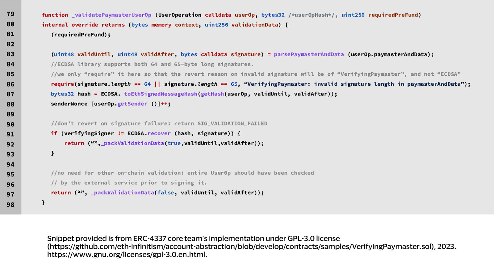 Code Snippet Verifying Paymaster Digital Signature Verification. See image description for details.