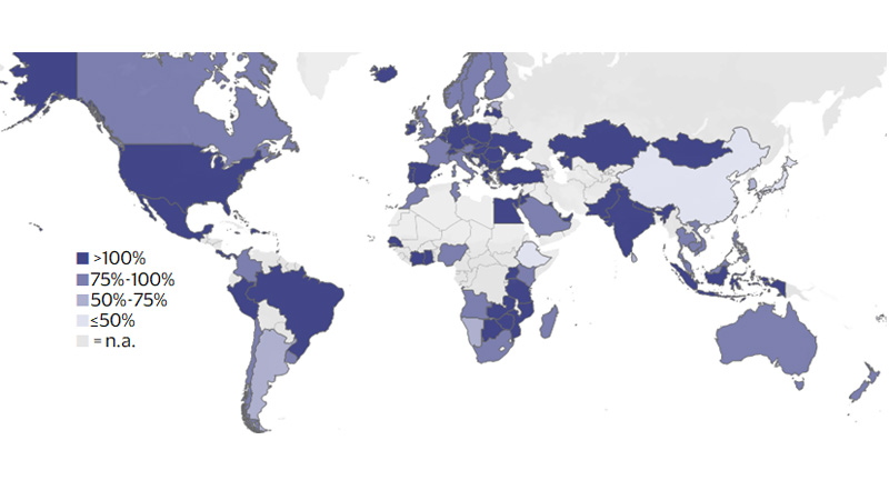 Growth in outbound travel demand map. See image description for details.